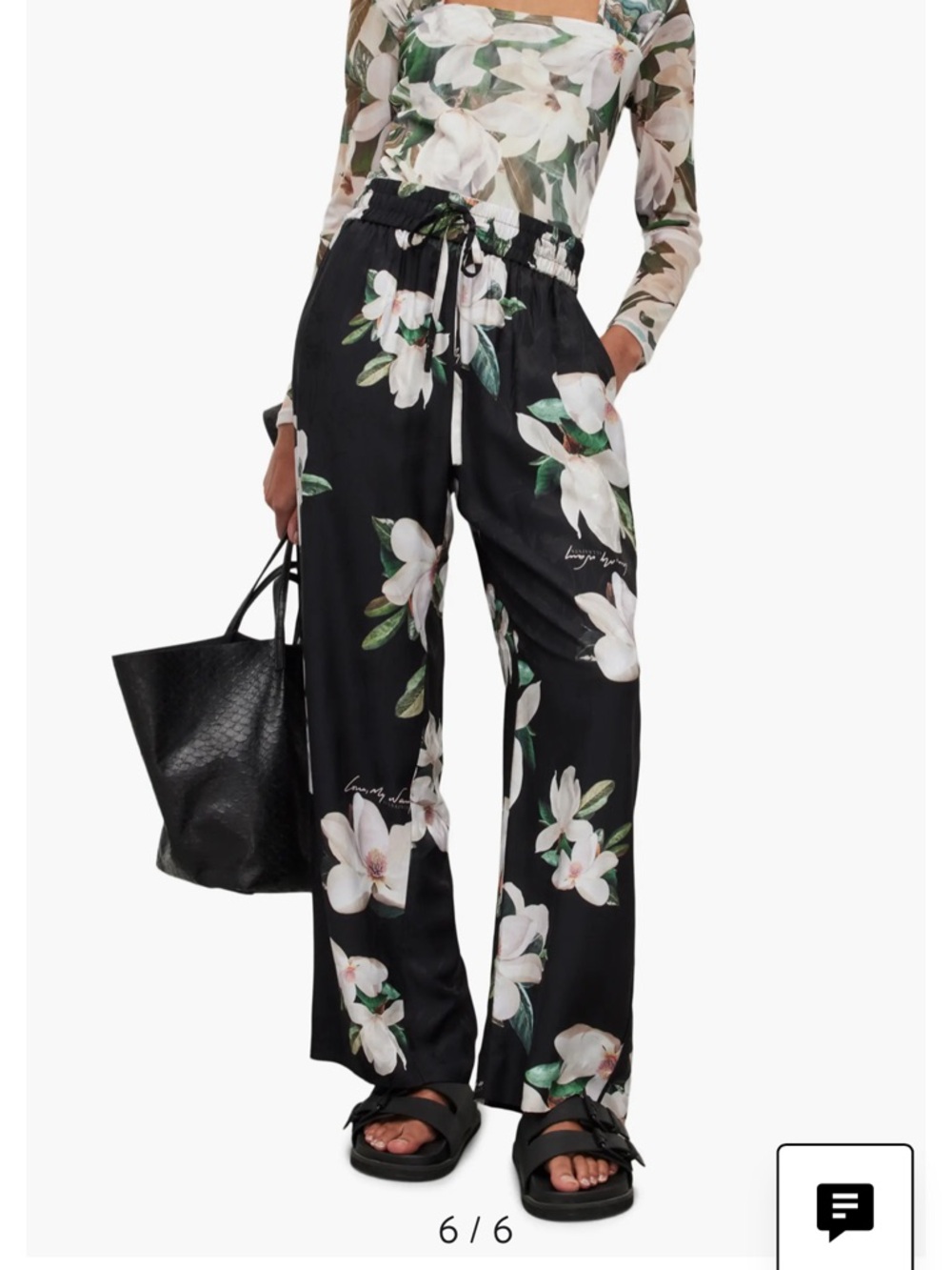 AllSaints Black Wide-Leg Floral Pants